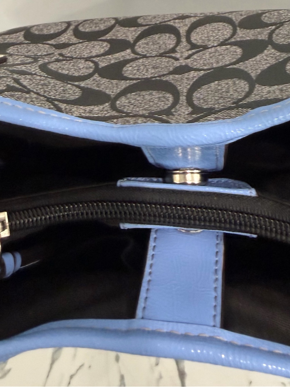 Coach Signature Tote in Black, Blue and Cream - Picture 3 of 12